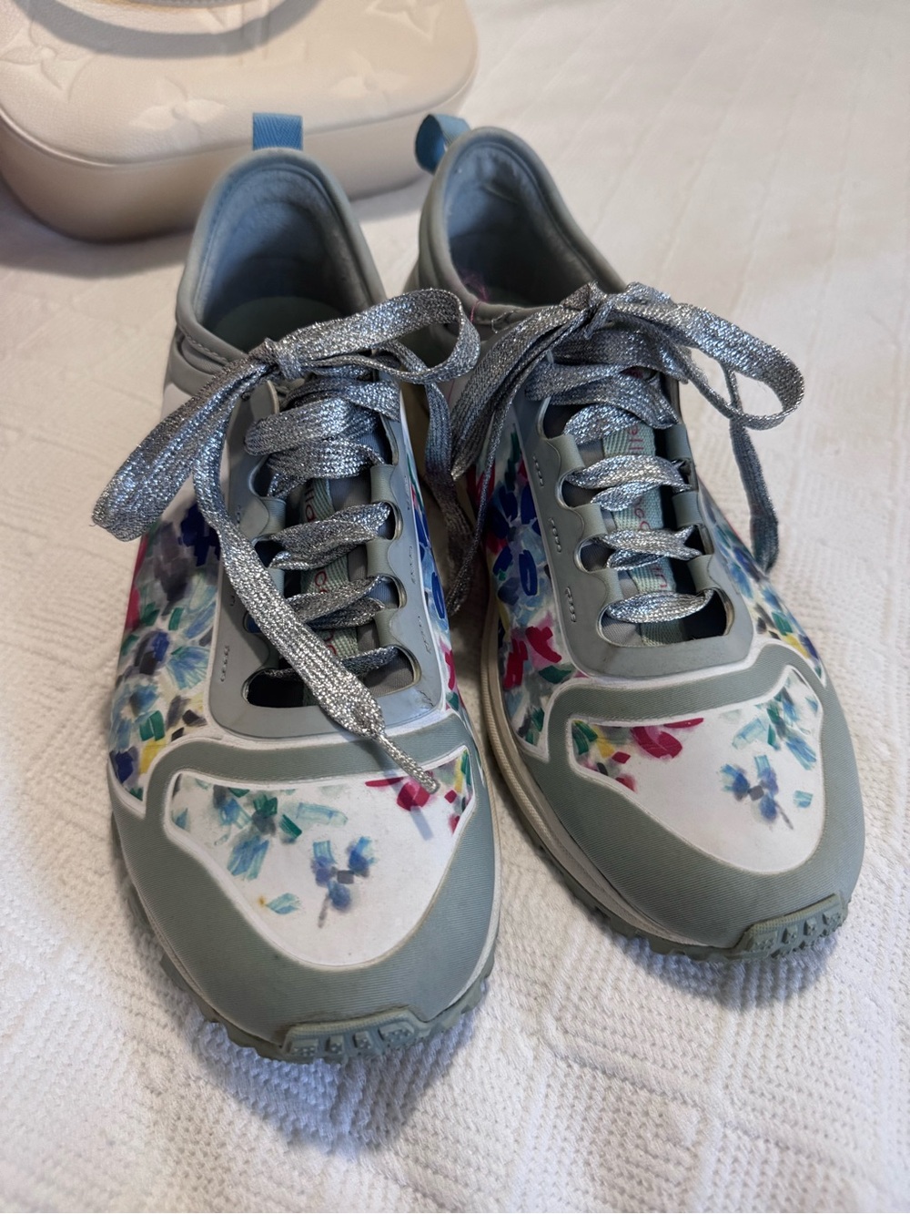 Stella McCartney Light Gray Floral Lace-Up Athletic Sneakers